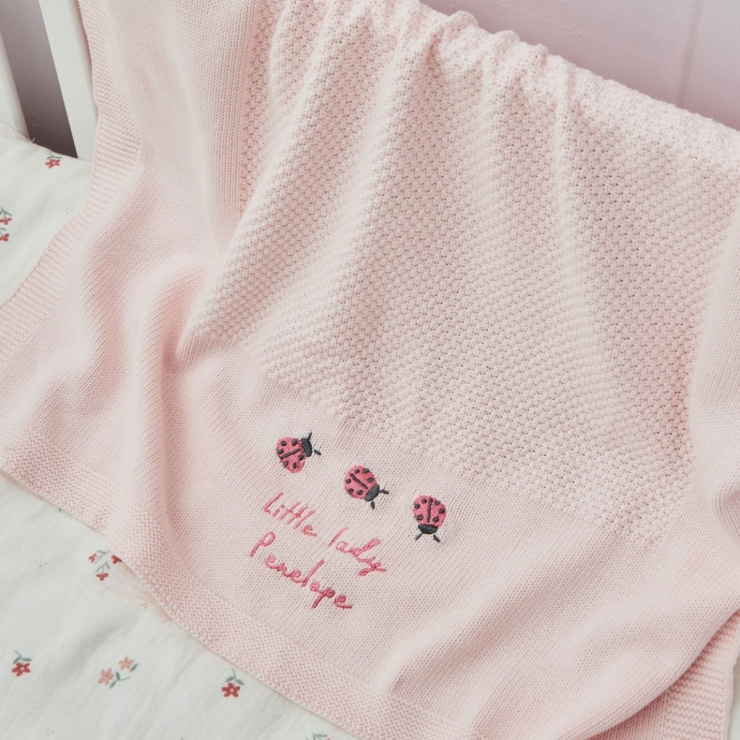 Personalised Ladybird Pink Knitted Shawl 
