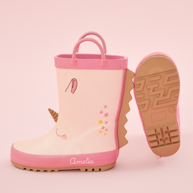 Personalised Pink Unicorn Wellies Side