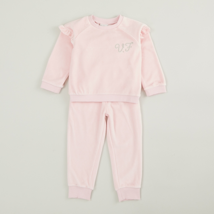 Personalised Pink Ruffle Detail Velour Tracksuit Flat

