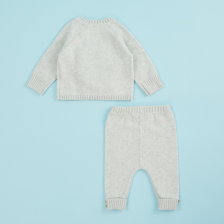 Grey Knitted Baby Outfit Set Flat