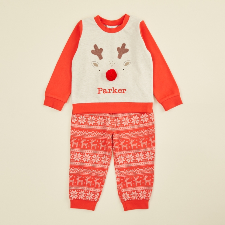 Personalised Red Reindeer Christmas Pyjama Set