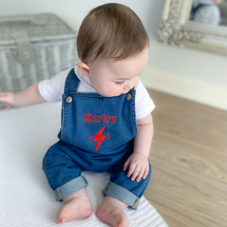 Personalised Lightening Bolt Design Denim Dungarees