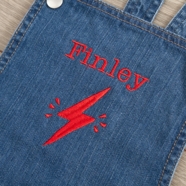 Personalised Lightening Bolt Design Denim Dungarees Personalisation