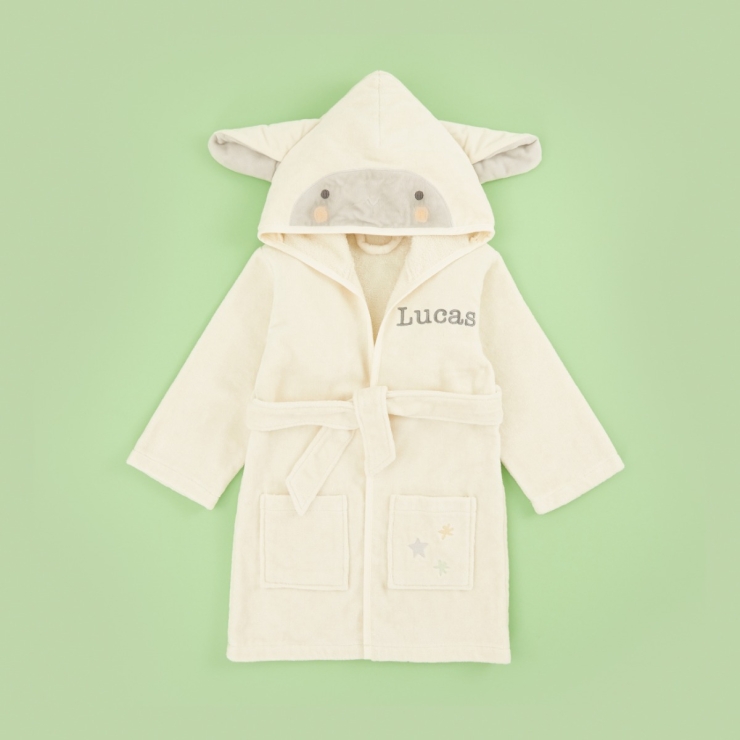 Personalised Ivory Little Lamb Towelling Dressing Gown