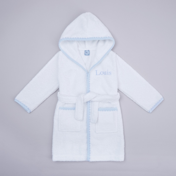Personalised Blue Picot Trim Dressing Gown