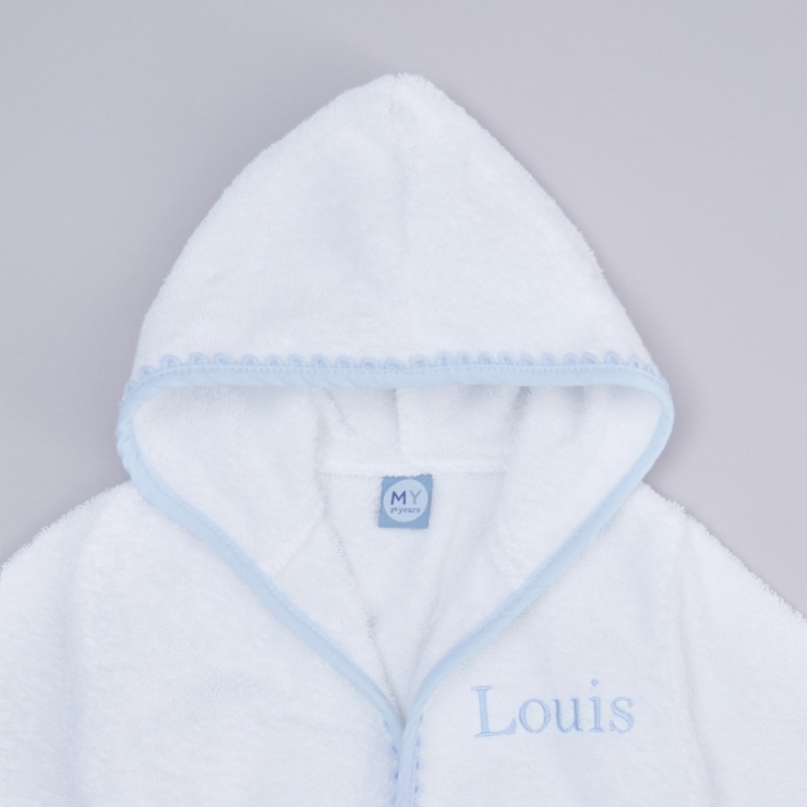 Personalised Blue Picot Trim Dressing Gown