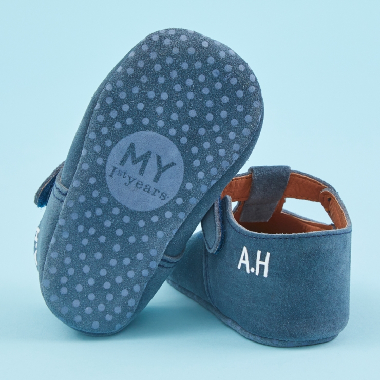 Personalised Blue Suede Pram Shoe