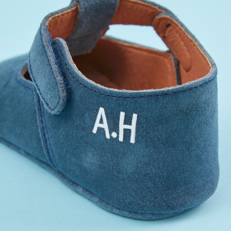 Personalised Blue Suede Pram Shoe