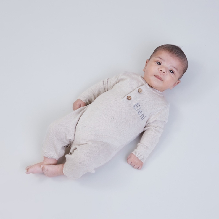 Personalised Organic Grey Knitted Baby Romper