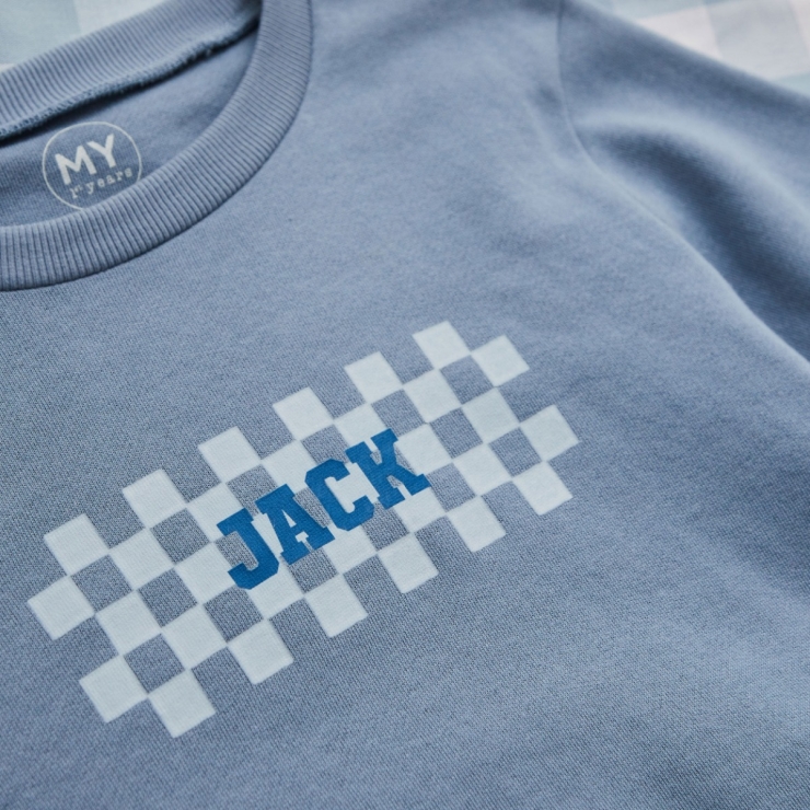 My Kids Personalised Blue Checkerboard Sweatshirt