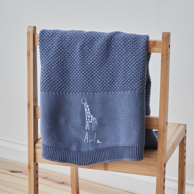 Personalized Giraffe Mid Blue Baby Shawl