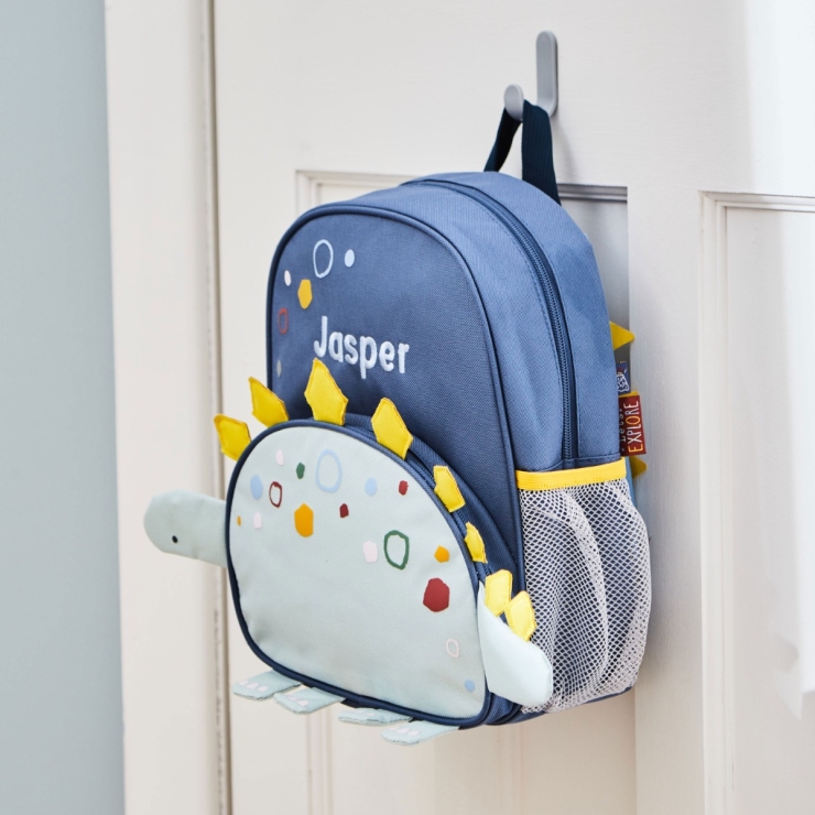 Personalised Blue Dinosaur Medium Backpack