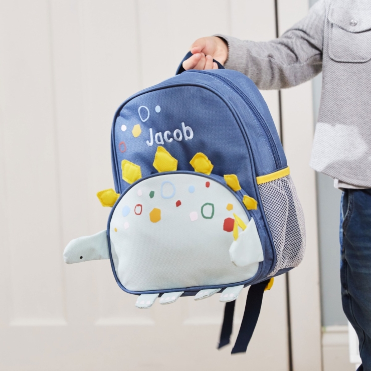 Personalised Blue Dinosaur Medium Backpack