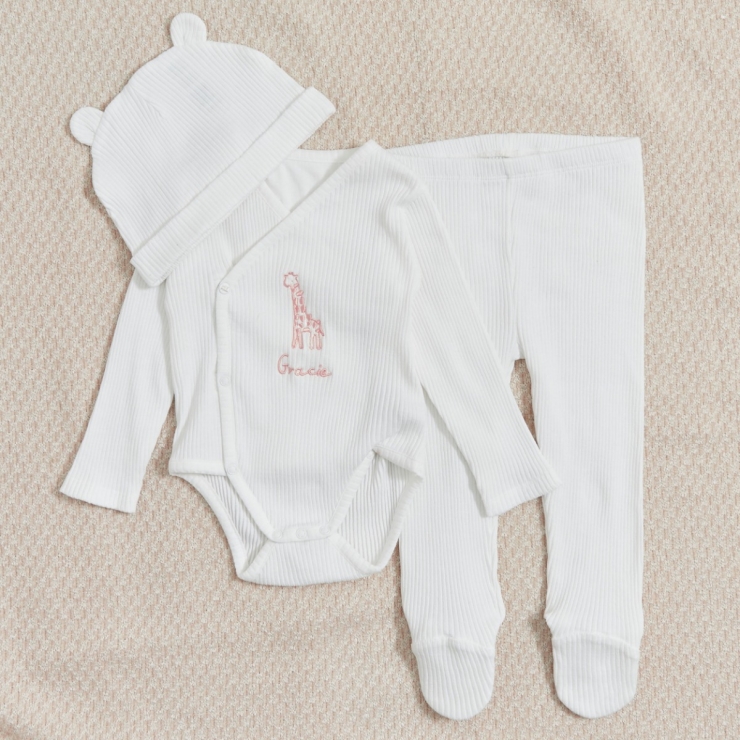 Personalised Pink Giraffe Home From The Hospital Baby Gift Set