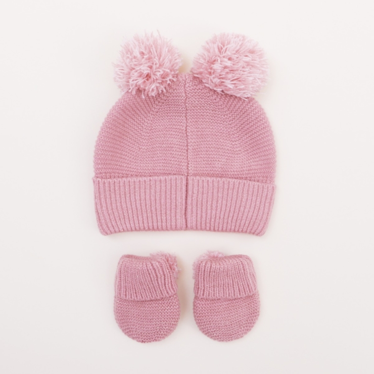Personalised Pink Knitted Hat and Mittens Set