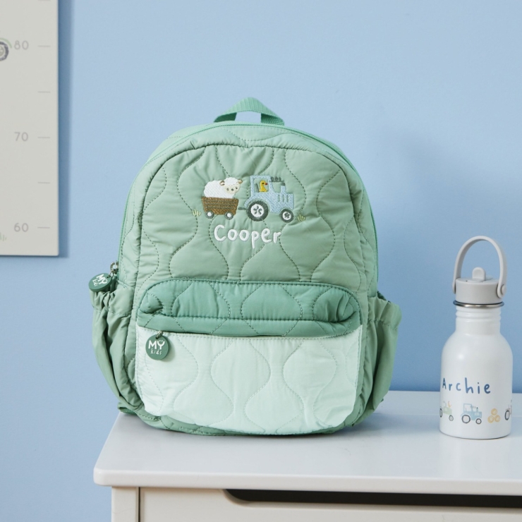 Personalized Sage Quilted Tractor Backpack