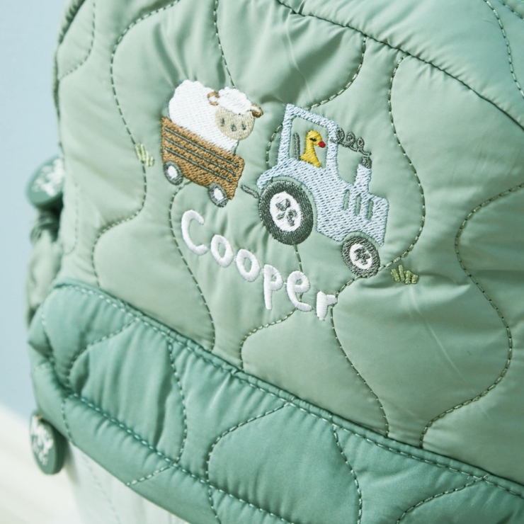 Personalized Sage Quilted Tractor Backpack