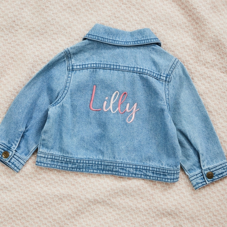 Personalised Pink Name Blue Denim Jacket 