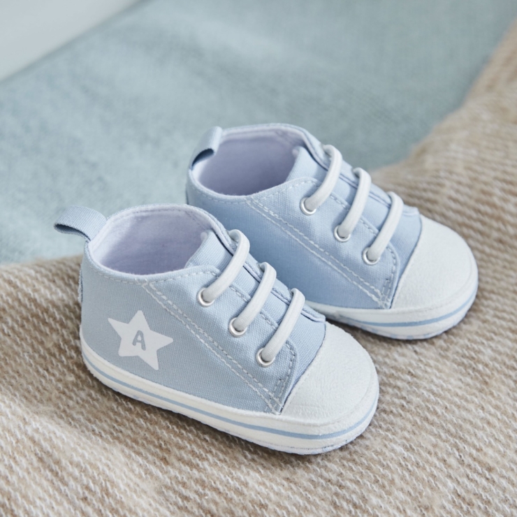 Personalised Star Blue Baby High Top Trainers 