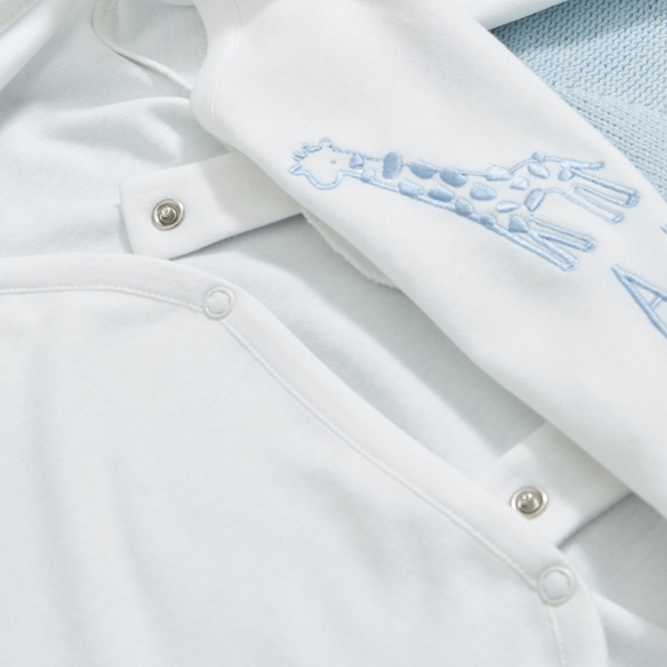 Personalised Blue Giraffe Wrap Sleepsuit & Hat Baby Set