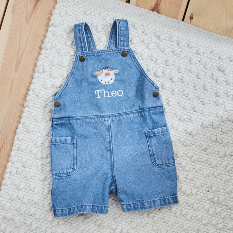 Personalized Cow Face Short Leg Denim Dungarees 