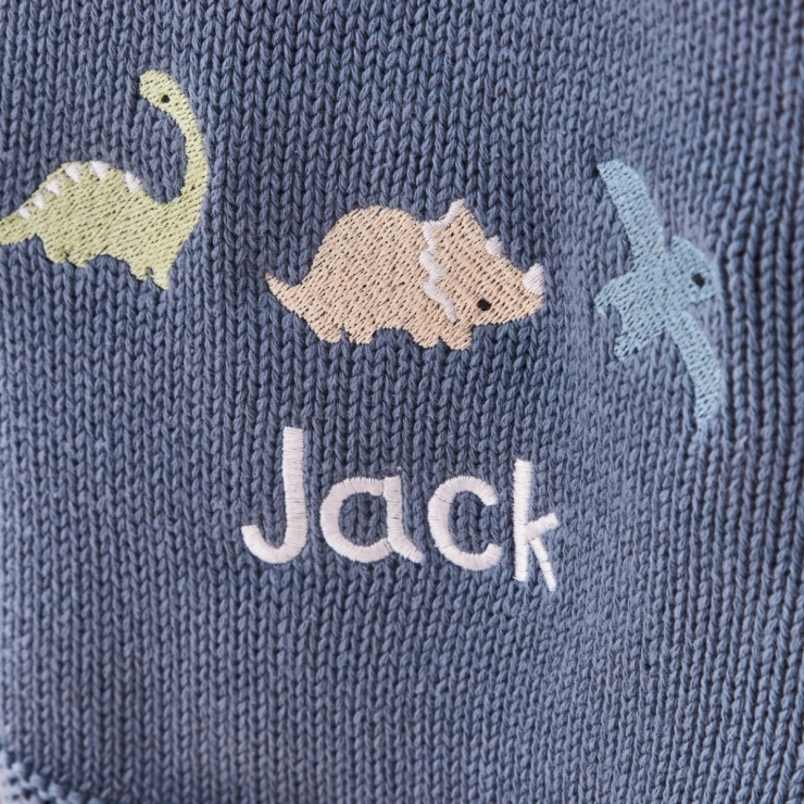 Personalised Mid Blue Dinosaur Baby Shawl