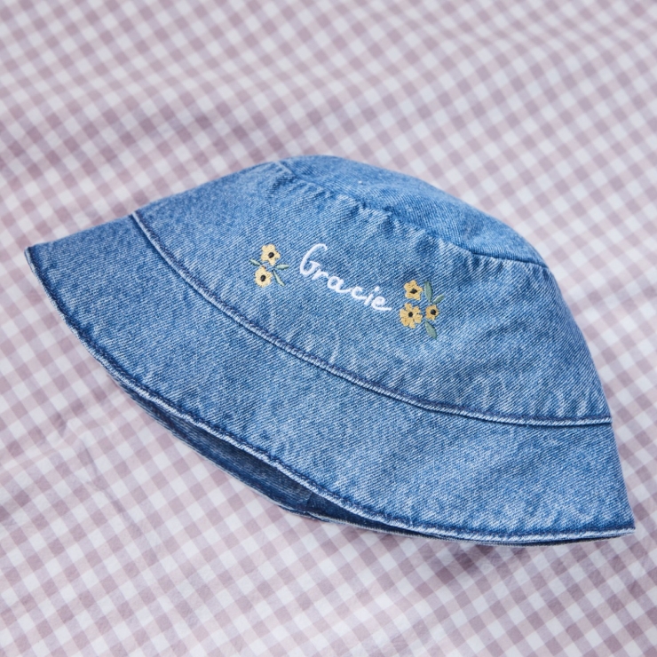 Personalised Yellow Floral Denim Bucket Hat 