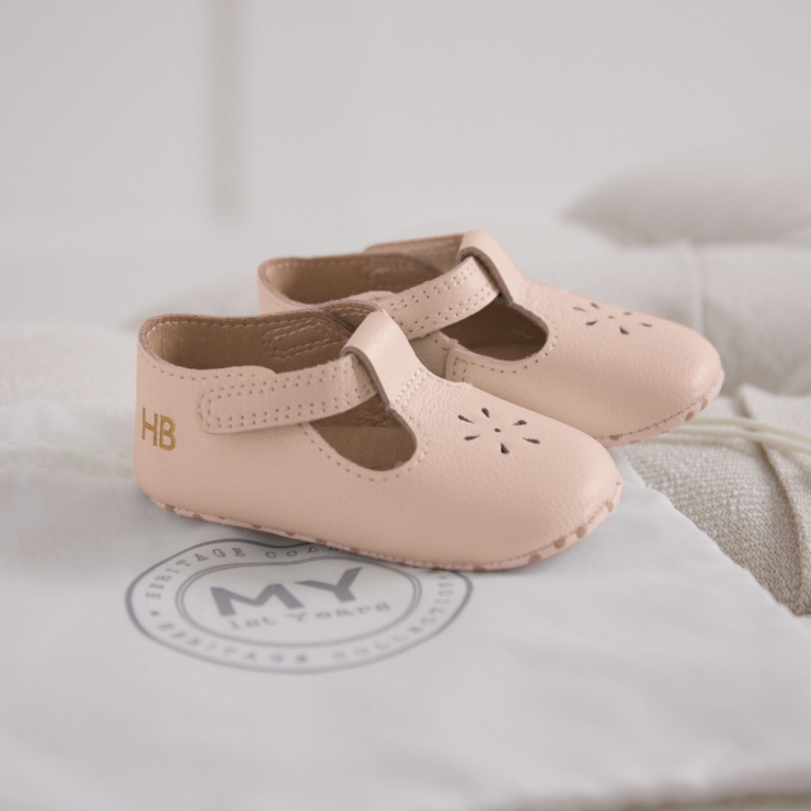 Personalized Pink Leather Stroller Shoes