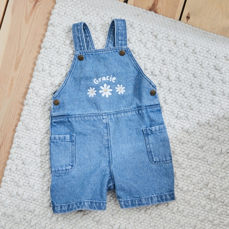 Personalized Three Daisy Denim Dungarees