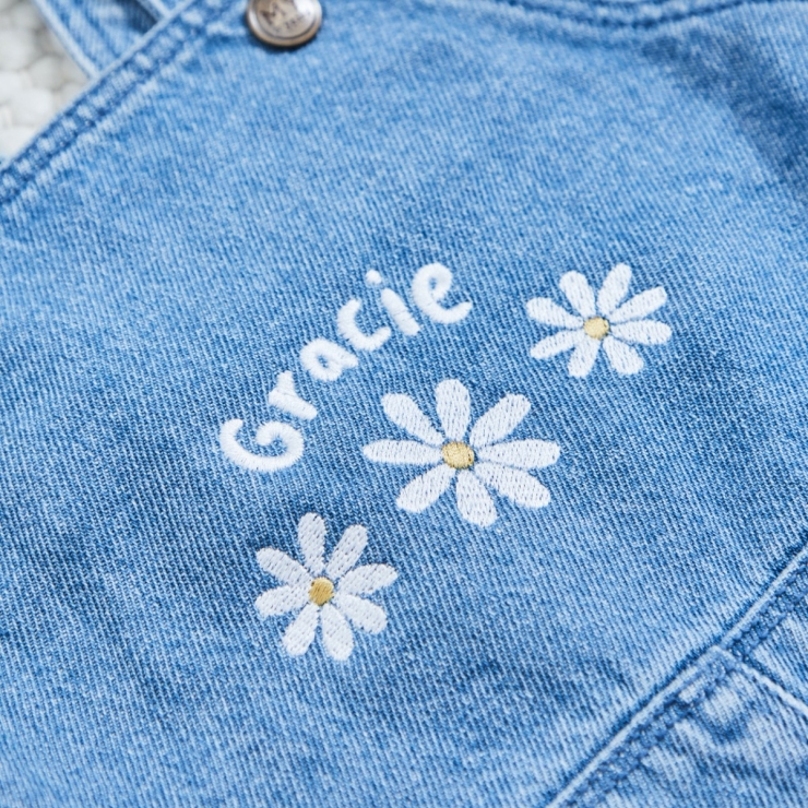 Personalized Three Daisy Denim Dungarees