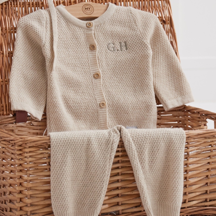 Personalised Oatmeal Heritage Cashmere Blend Cardigan and Legging Set
