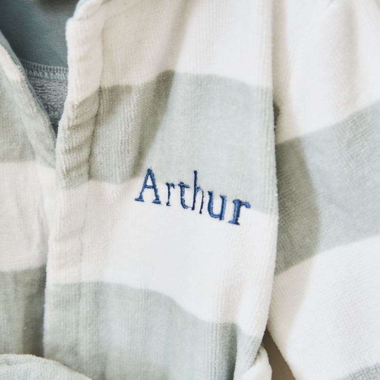 Personalised Green Striped Hooded Towelling Robe