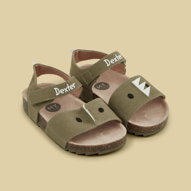 Personalised Green Dinosaur Toddler Sandals