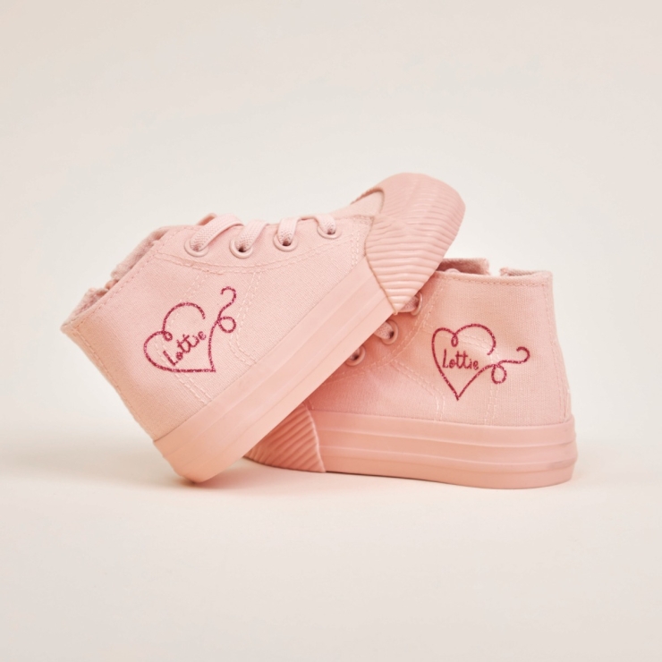 Personalised Pink Heart Design High Top Trainers