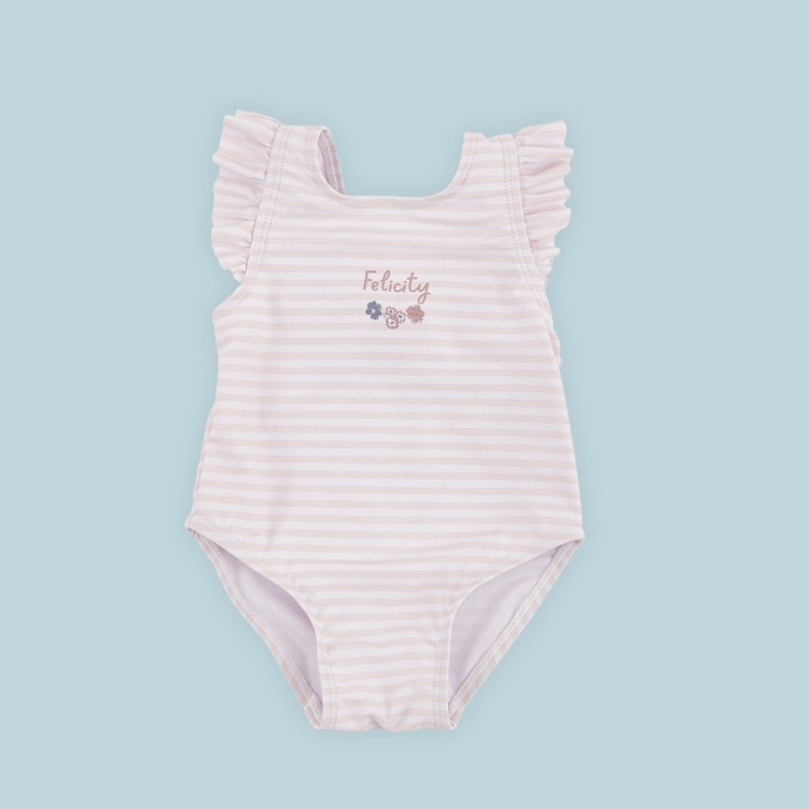 Personalised Pink Floral Striped Swimming Costume