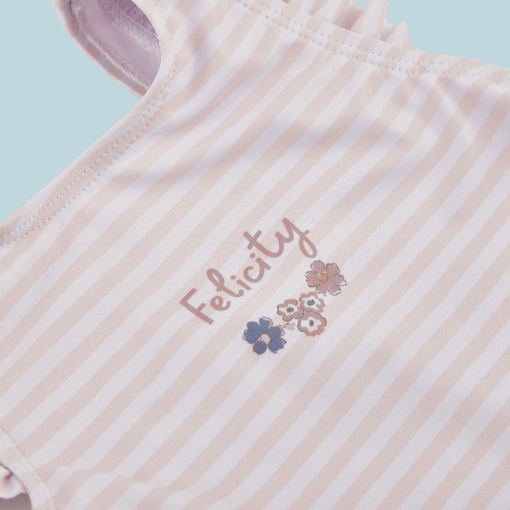 Personalised Pink Floral Striped Swimming Costume