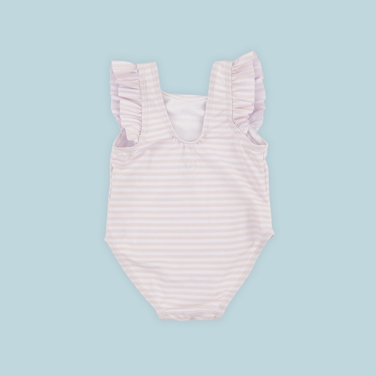 Personalised Pink Floral Striped Swimming Costume