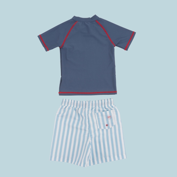 Personalised Blue Rash Vest and Swim Shorts Set
