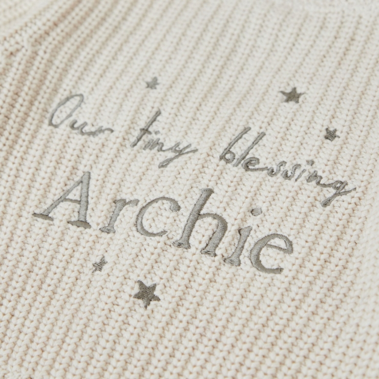 Personalised Our Tiny Blessing Christening Oatmeal Cardigan