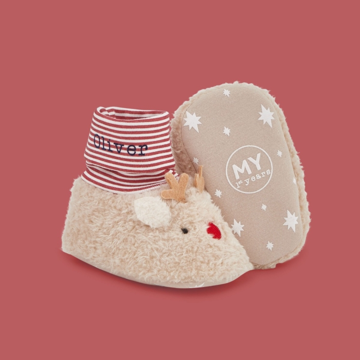 Personalised Reindeer Sock Top Slippers