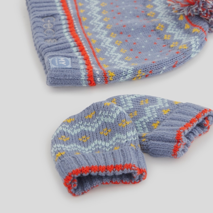 Personalised Blue Patterned Hat & Mitten Set