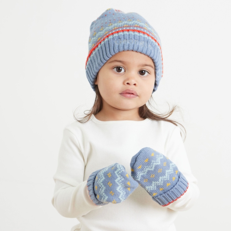Personalised Blue Patterned Hat & Mitten Set