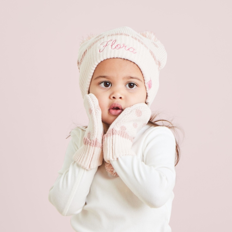 Personalised Pink Hat & Mitten Set