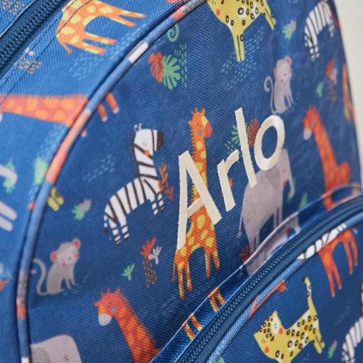 Personalised Navy Safari Print Medium Backpack