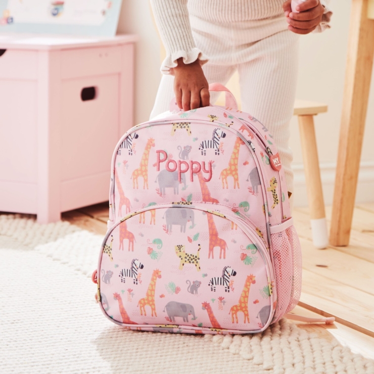 Personalized Pink Safari Print Medium Backpack