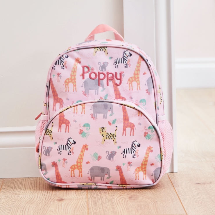 Personalized Pink Safari Print Medium Backpack
