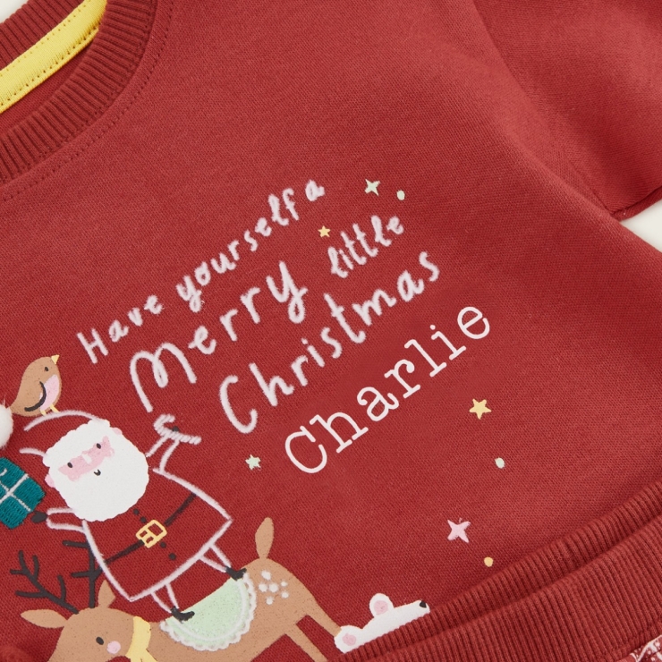 Personalised Merry Little Christmas Jersey Pyjama Set