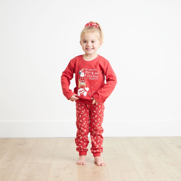 Personalised Merry Little Christmas Jersey Pyjama Set