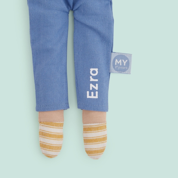 Personalized Blue Dark Hair Doll in Dungarees Outfit