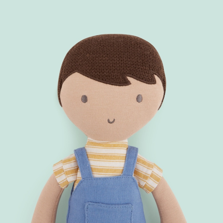 Personalized Blue Dark Hair Doll in Dungarees Outfit